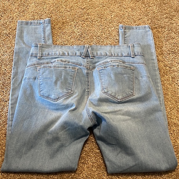 Wax BUTT I Love You light powder blue Skinny Distressed Leg Stretch Jeans size 7 - Picture 3 of 14